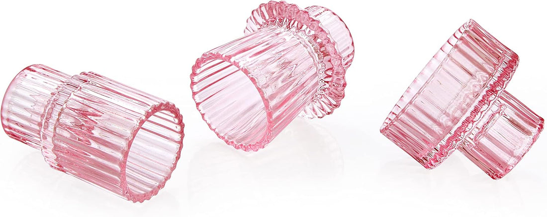 Ribbed Glass Candle Holder (Pink)